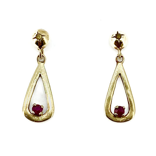 Yellow Gold Ruby Set Drop Earrings Pre Loved