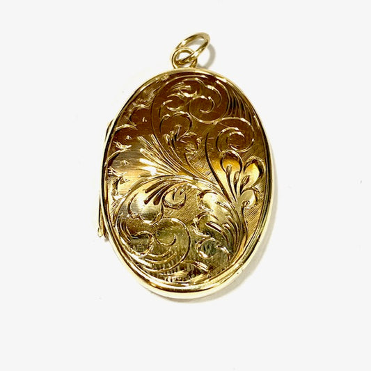 9ct Yellow Gold engraved Oval Locket Preloved Pendant