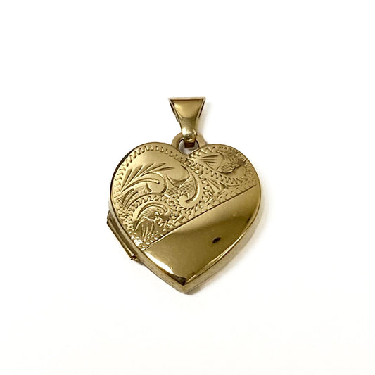 9ct Yellow Gold Small Heart Shape Locket Patterned Pre Loved