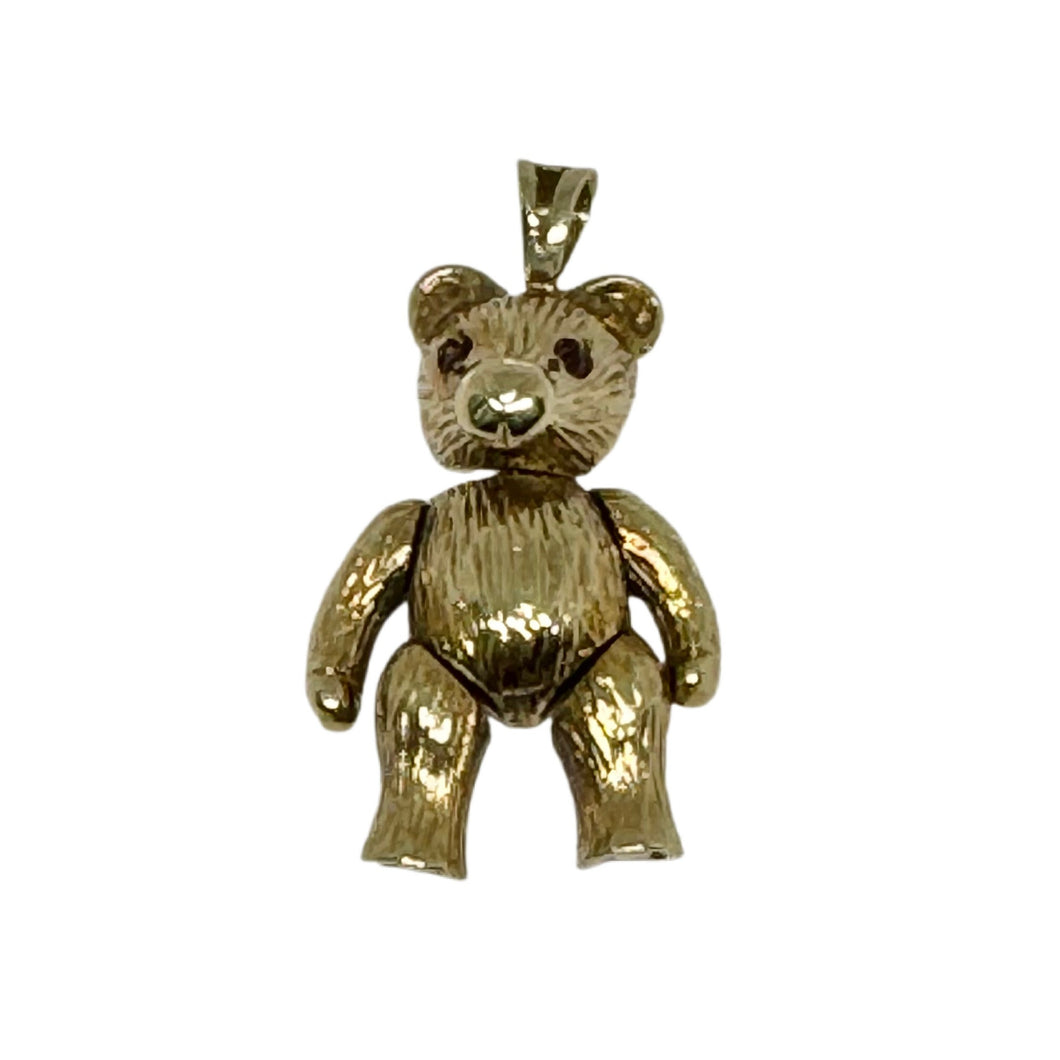 9ct Yellow Gold Moveable Teddy Bear Pendant With Red Stone Eyes Pre Loved