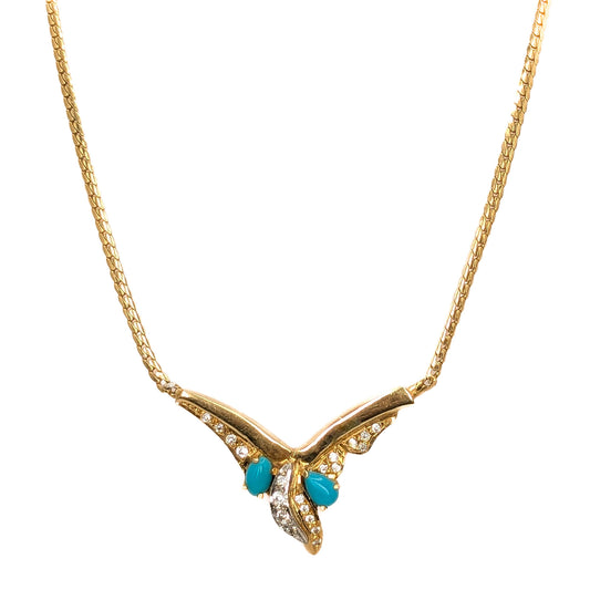 18ct Yellow Gold Turquoise and CZ Set Pendant with Chain Pre Loved