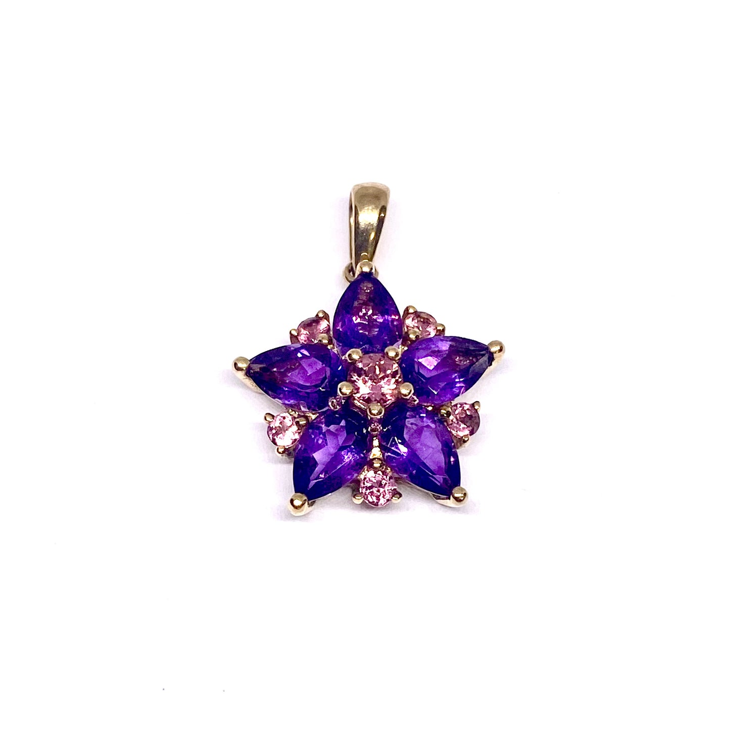 9ct Yellow Gold Amethyst Cluster Pendant Pre Loved