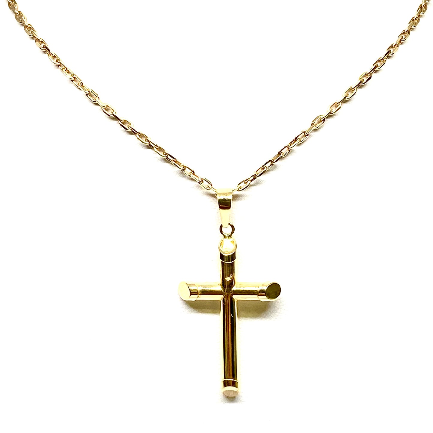 18ct gold Cross on 18ct gold 24 inches Chain Pre-loved