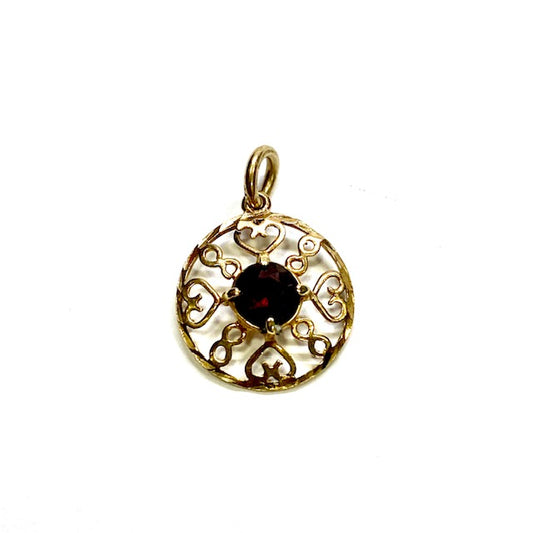 9ct Yellow Gold Garnet Set Pre-Loved Pendant