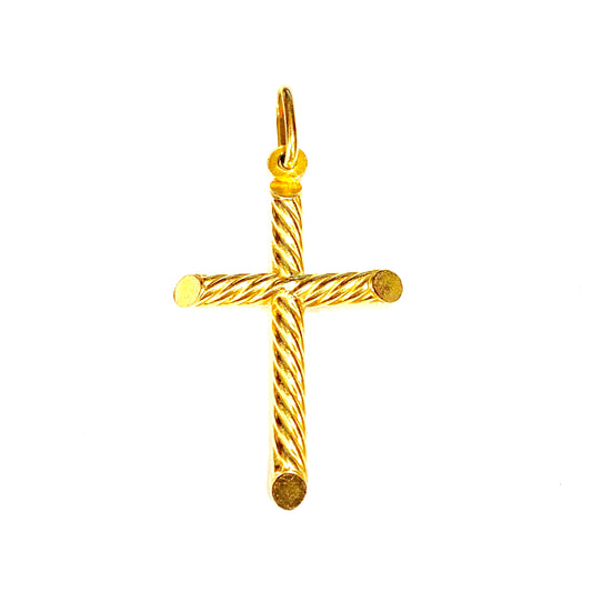 9ct Yellow Gold Rope Style Patterned Cross Pendant Pre Loved
