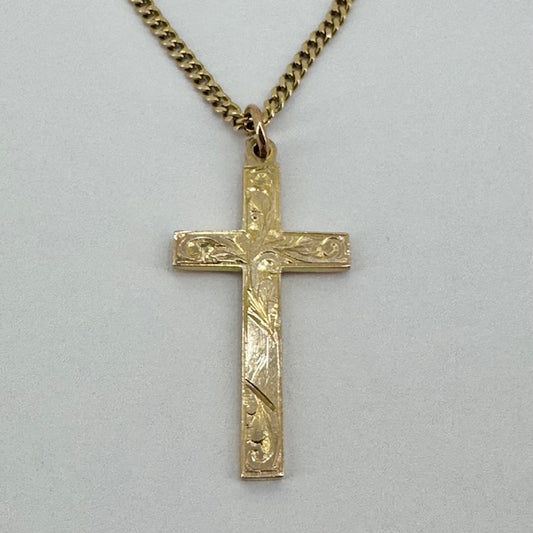 9ct Yellow Gold Engraved Patterned Cross Pre Loved