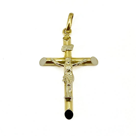 9ct Yellow and White Gold 2-Tone Crucifix Pendant Pre Loved