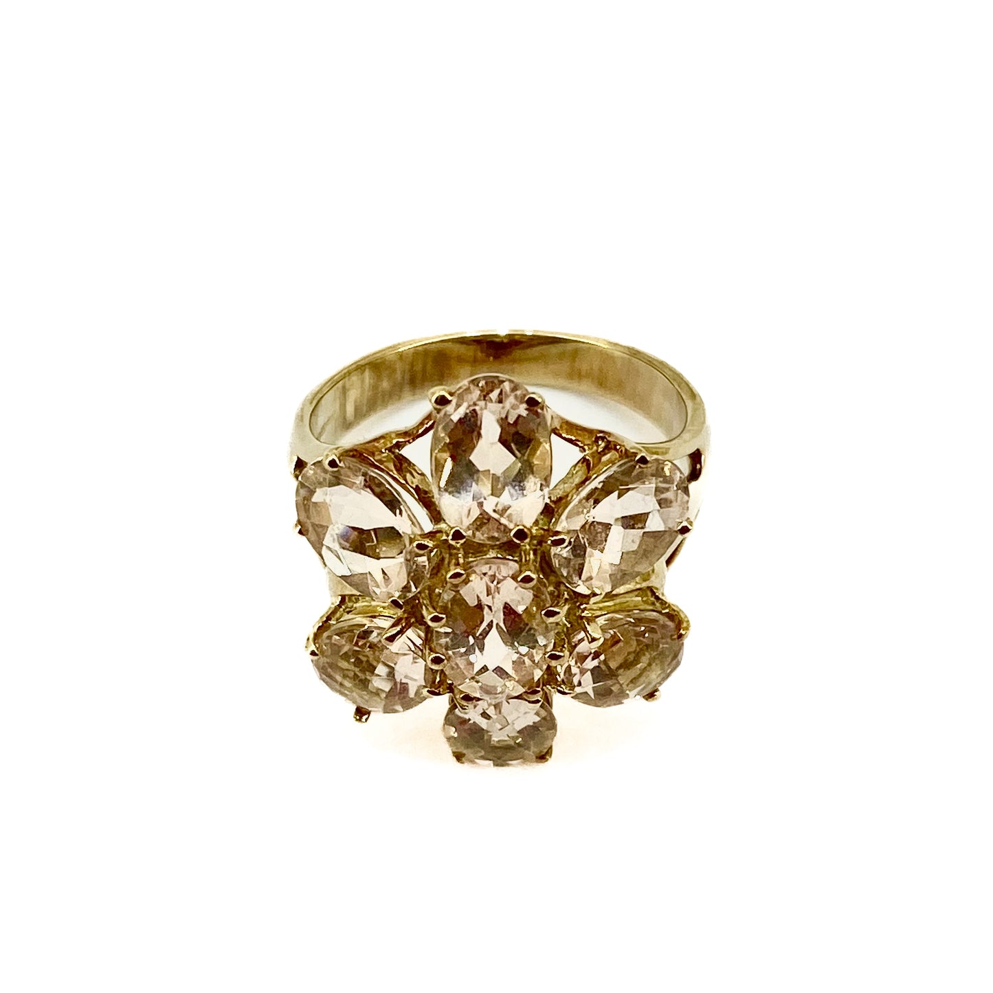 9ct Yellow Gold Rose Quartz Set Cluster Ring Pre Loved