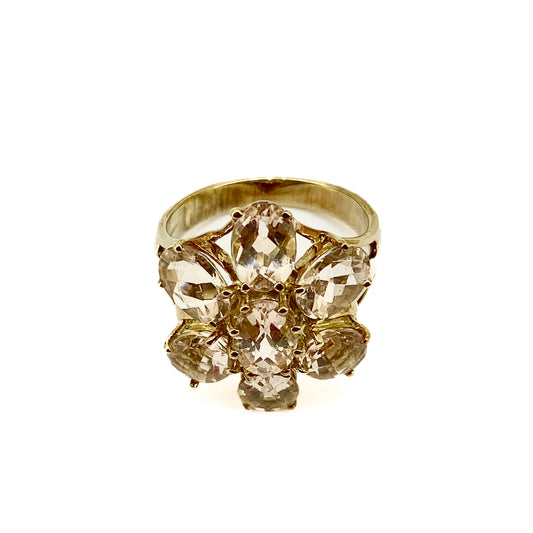 9ct Yellow Gold Rose Quartz Set Cluster Ring Pre Loved