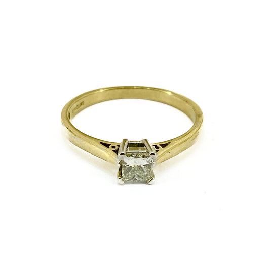 18ct Yellow Solitaire Princess Cut Ring Pre Loved