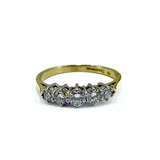 18ct Yellow Gold 5 Diamonds Set Ring Pre Loved