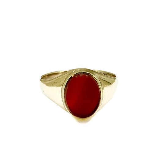 9ct Yellow Gold Red Stone Signet Ring Pre Loved