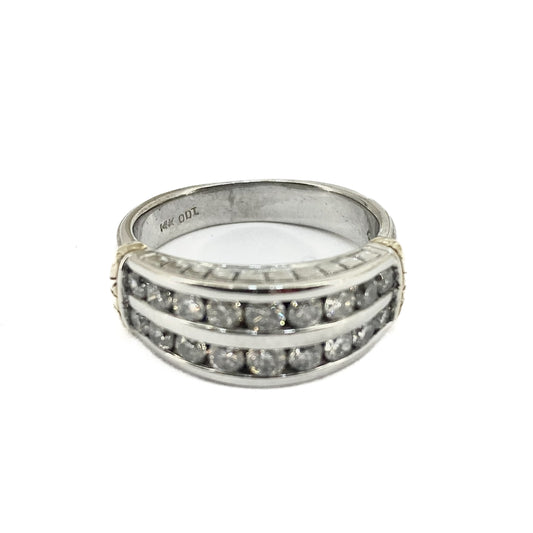 14ct White Gold Double Diamond Eternity Style Ring With Yellow Gold Accents Pre Loved