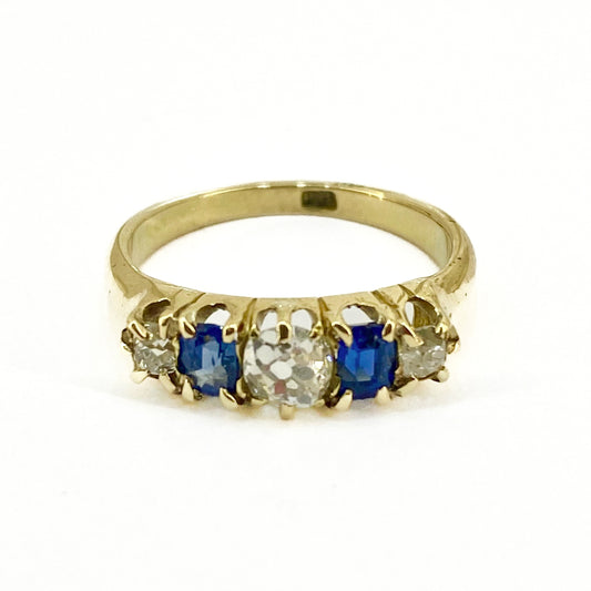 18ct Yellow Gold Sapphires and Diamonds Ring Pre Loved