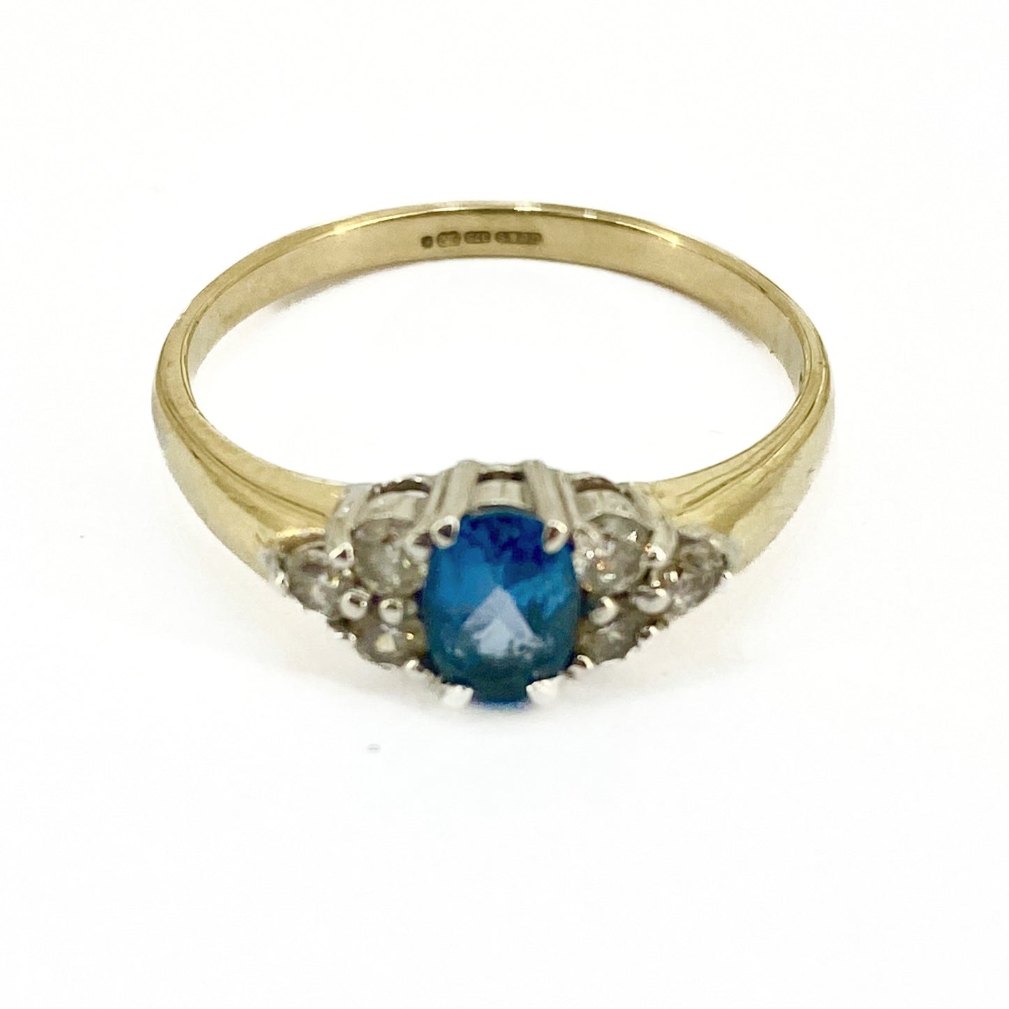 9ct Yellow Gold Blue Topaz and CZ Set Ring Pre Loved
