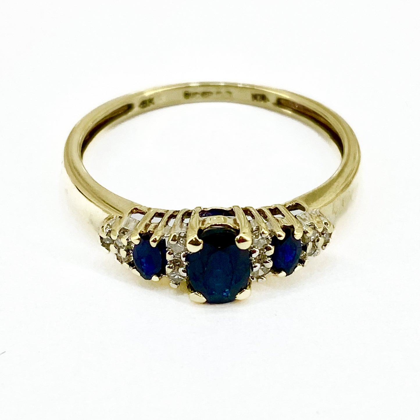 9ct Yellow Gold Sapphires and Diamonds Set Ring Pre Loved
