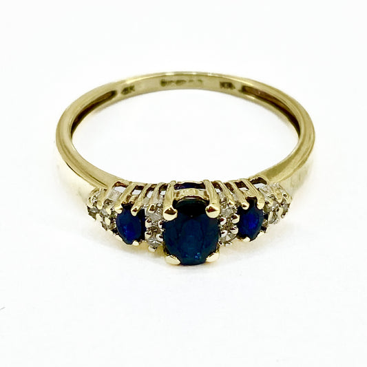 9ct Yellow Gold Sapphires and Diamonds Set Ring Pre Loved