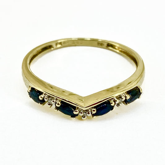 9ct Yellow Gold Sapphires and Diamonds Shaped Eternity Ring Pre Loved