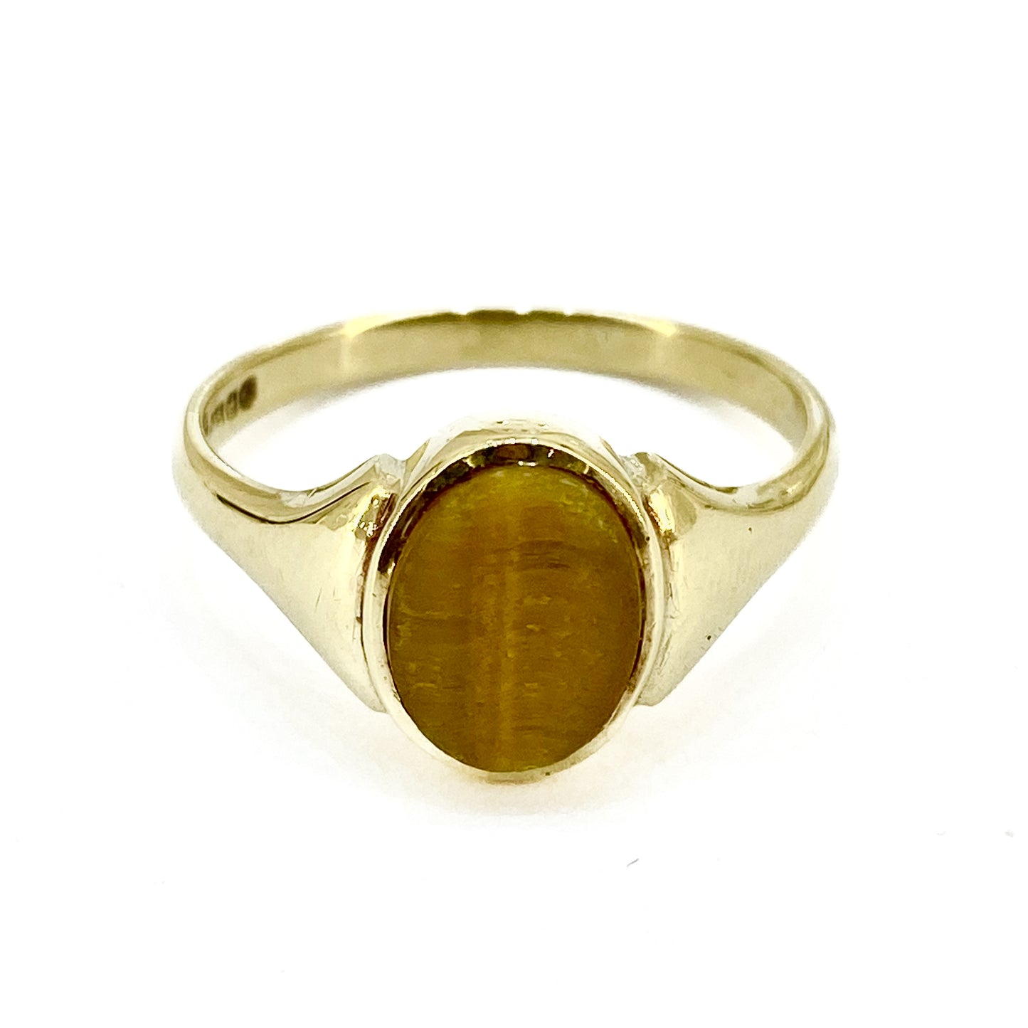9ct Yellow Gold Tiger's Eye Set Signet Ring Pre Loved