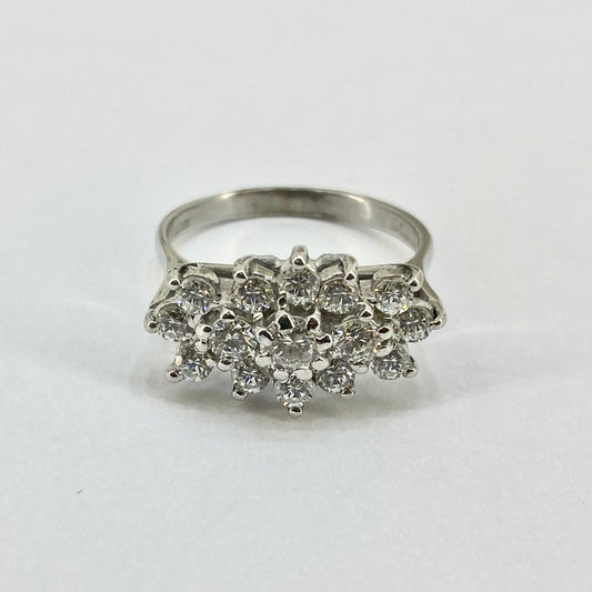 9ct White Gold CZ Set Boat Ring Pre Loved