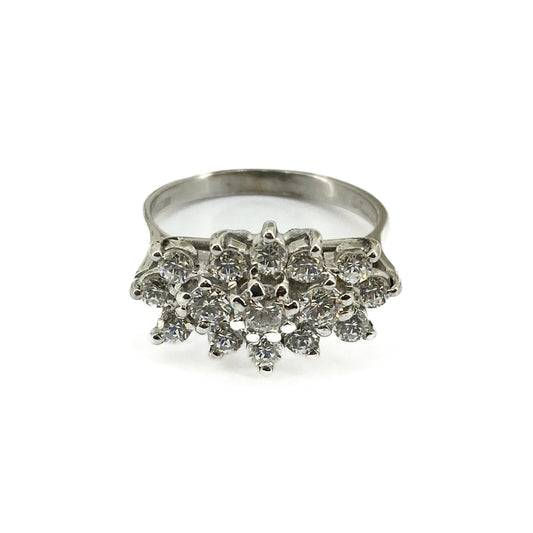9ct White Gold CZ Set Boat Ring Pre Loved