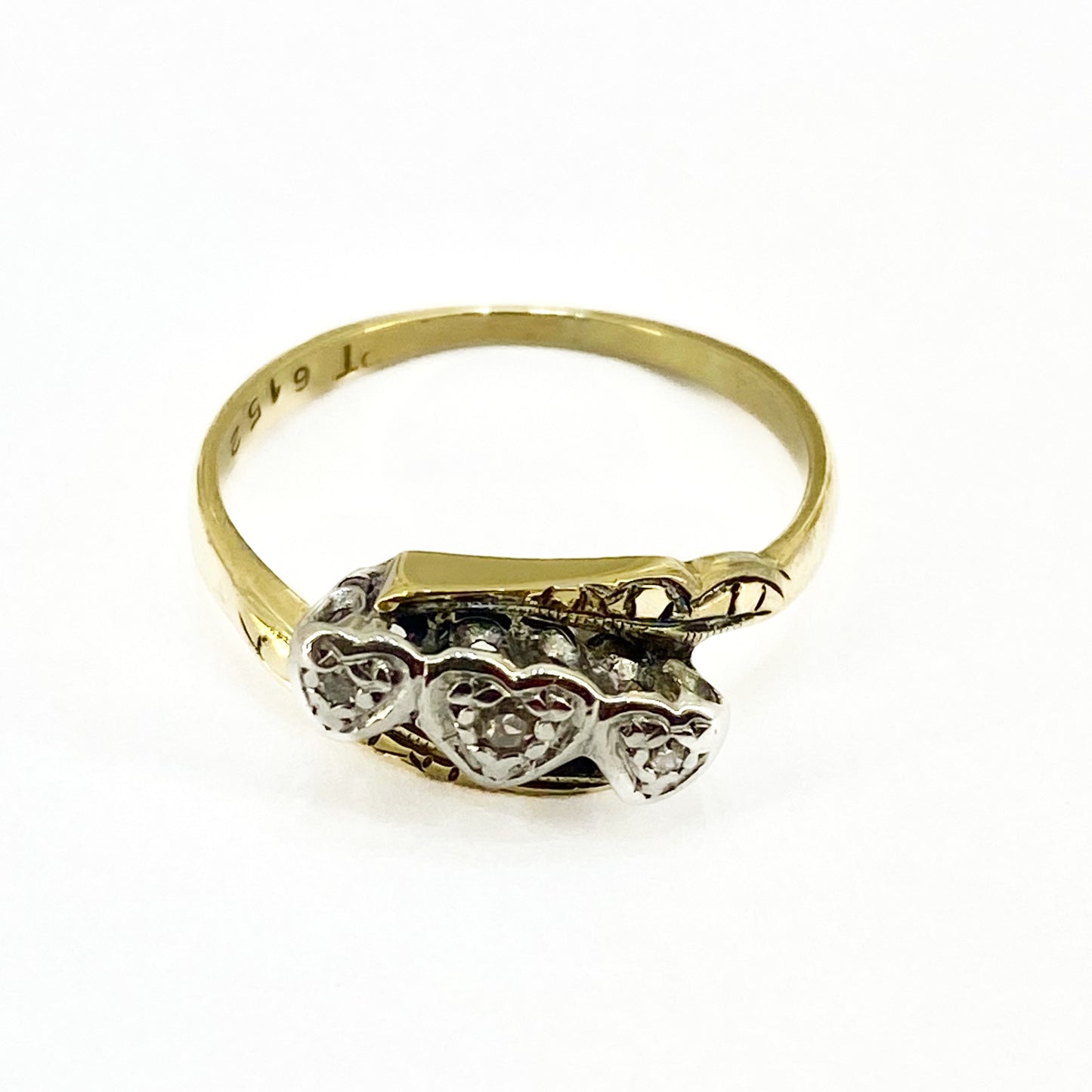 Yellow Gold 3 Hearts Ring Set With Diamonds Pre Loved