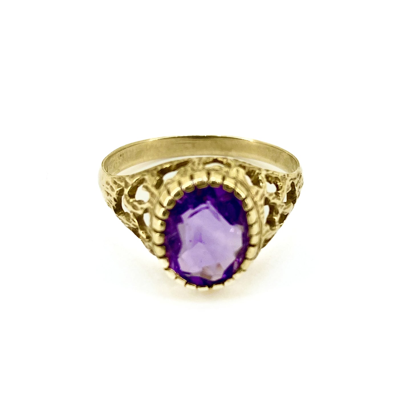 9ct Yellow Gold Amethyst Set Ring Pre Loved