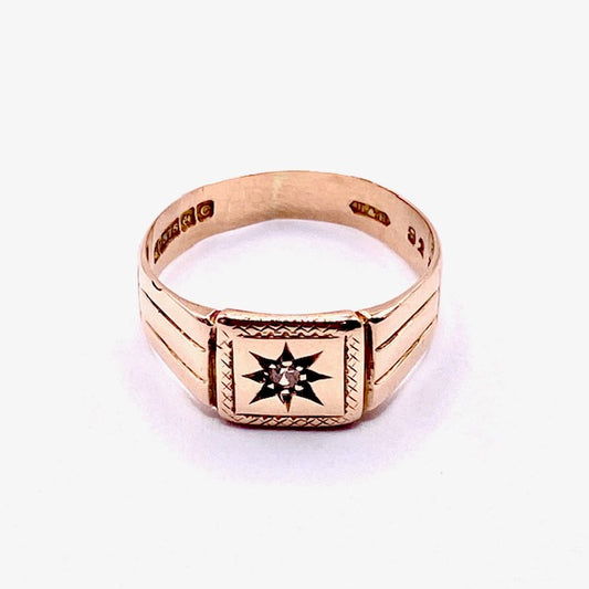 9ct Rose Gold Diamond Set Signet Ring Pre-Loved