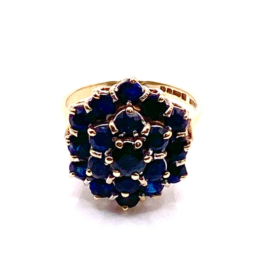 9ct Yellow Gold Sapphires Cluster Ring Pre Loved