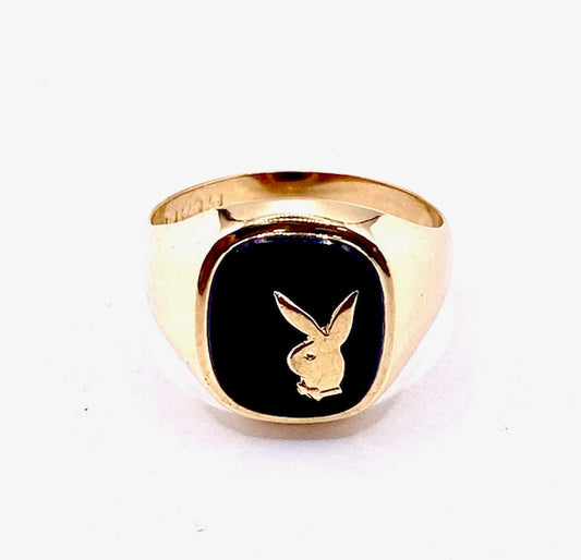 9ct Yellow Gold "Playboy" Onyx Signet Ring
