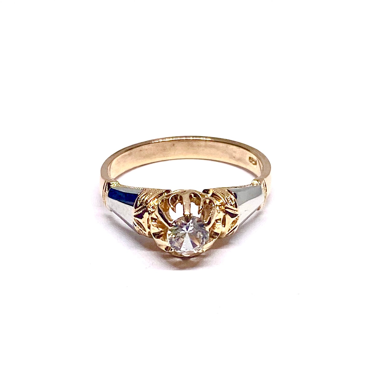 18ct Yellow Gold CZ Two Tone Solitaire Engagement Ring Pre-Loved