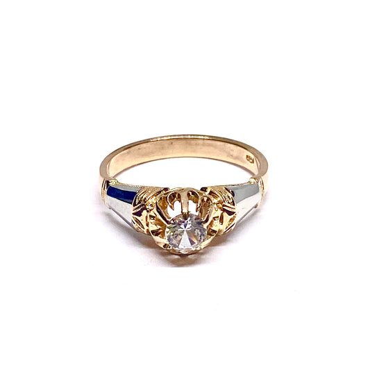 18ct Yellow Gold CZ Two Tone Solitaire Engagement Ring Pre-Loved