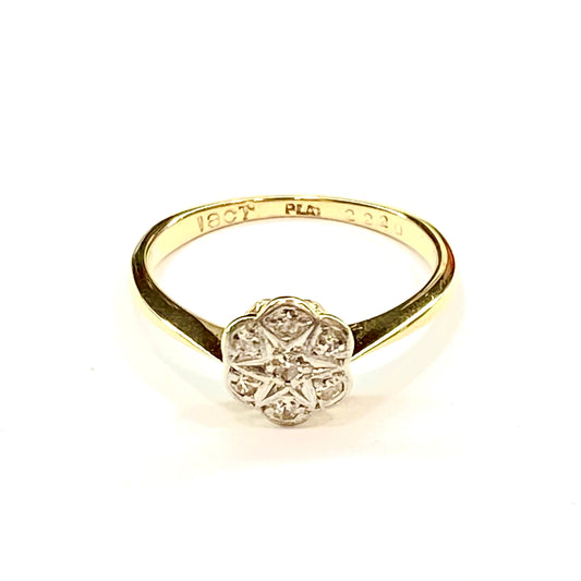18ct Yellow Gold Diamond Cluster Ring Pre Loved