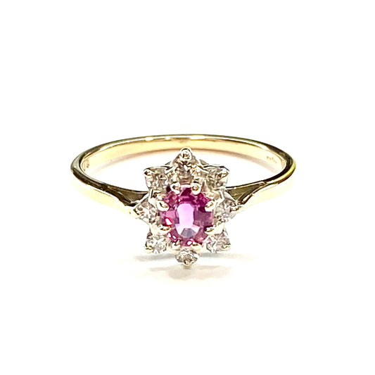 9ct Ruby and Diamond Cluster Ring Preloved