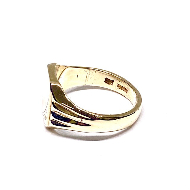9ct  Gents Yellow Gold Signet Ring With Engraved Pre-loved