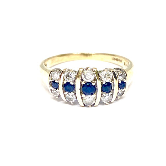 9ct Yellow Gold Sapphire and CZ Set Dress Ring Pre-Loved