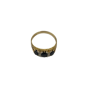 9ct Yellow Gold Black Sapphire & Diamond Ring - Pre-Loved