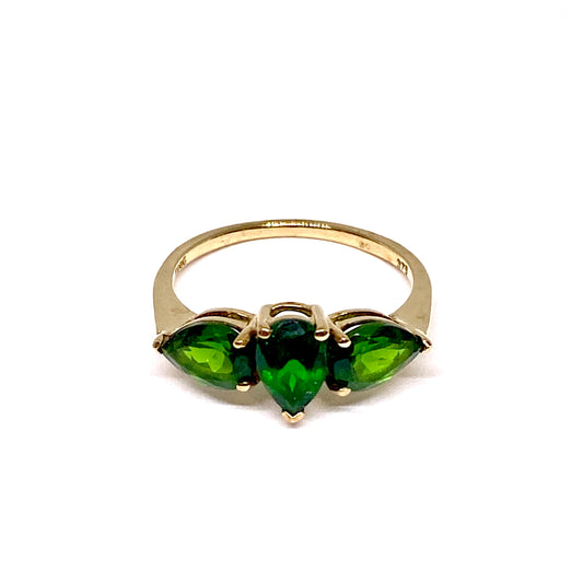 9ct Yellow Gold Green Stone Set Pre-Loved Dress Ring
