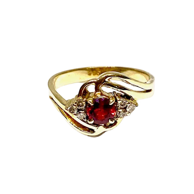 14ct Yellow Gold Synthetic Ruby & Diamond Set  Dress Ring Pre-Loved