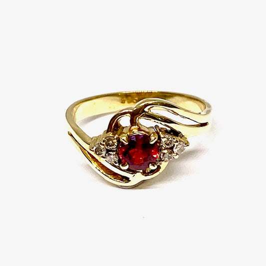 14ct Yellow Gold Synthetic Ruby & Diamond Set Pre-Loved Dress Ring