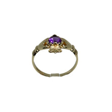 Load image into Gallery viewer, 9ct Yellow Gold Amethyst Set Claddagh Ring Pre-Loved
