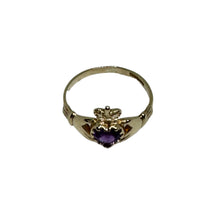 Load image into Gallery viewer, 9ct Yellow Gold Amethyst Set Claddagh Ring Pre-Loved
