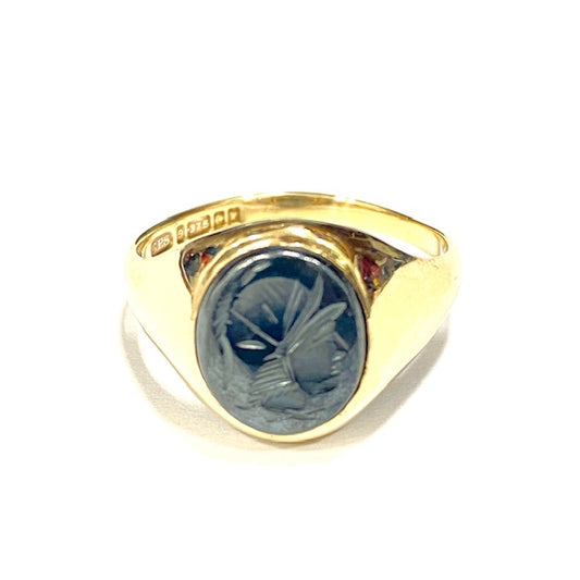 9ct Yellow Gold Hematite Centurion Set Oval Signet Ring Pre Loved