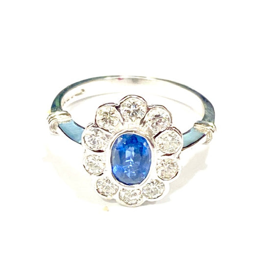 18ct White Gold Sapphie & Diamond Cluster Ring Pre Loved