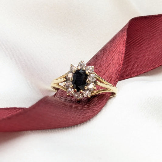 9ct Yellow Gold Sapphire and Cubic Zirconia Cluster Ring