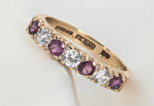 9ct Yellow Gold Ruby & CZs Eternity Ring Pre-Loved