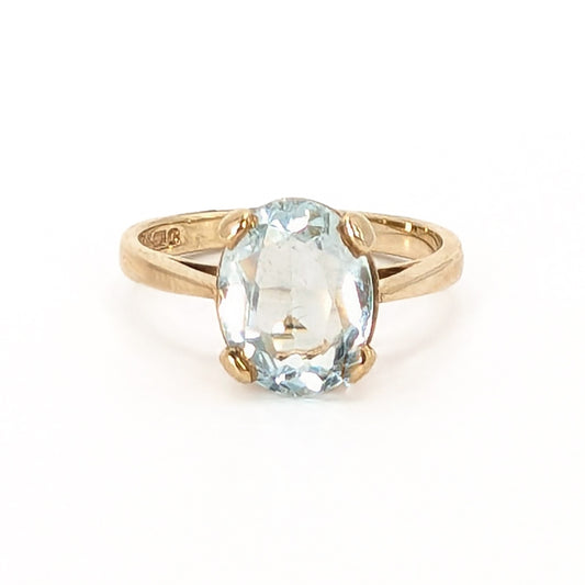 9ct Yellow Gold Blue Topaz Set Ring Pre Loved