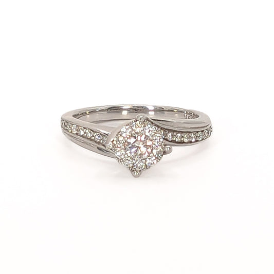 9ct White Gold Diamond Cluster Ring with Diamonds on Shoulders
