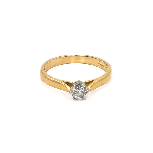 18ct Yellow Gold with Platinum Head Diamond Solitaire Ring