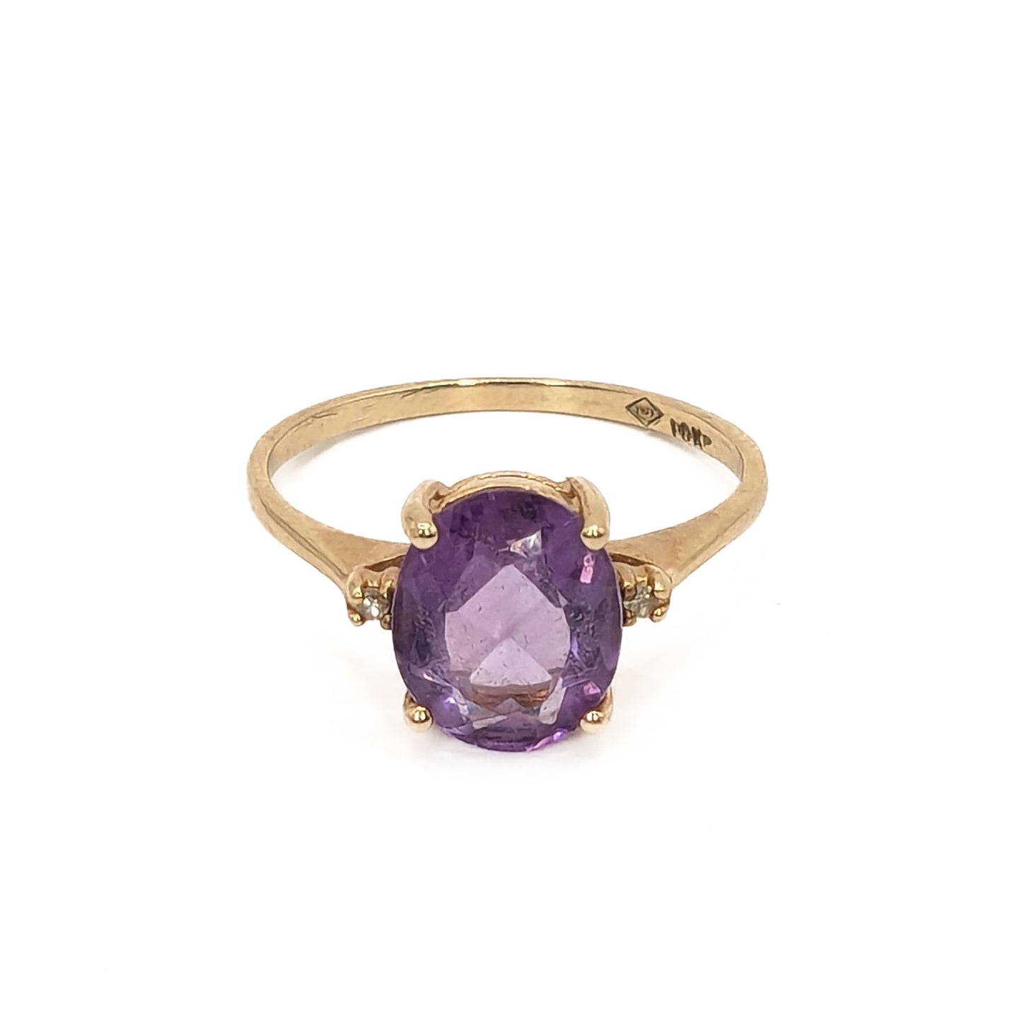 10ct Yellow Gold Amethyst/Diamond Ring Preloved
